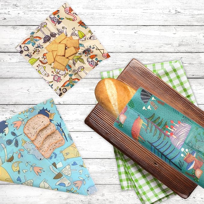 Reusable Beeswax Wrap - 9 Pack Beeswax Wraps for Food, Eco-Friendly Beeswax Food Wraps, Bread Sandwich Wrapper - Organic, Sustainable, Zero Waste, Reusable Plastic-Free Food Wrap, 1XL, 3M, 5S