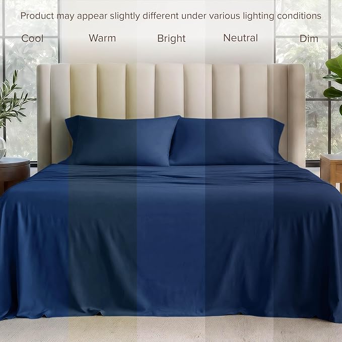 Bare Home 100% Organic Cotton Jersey Sheet Set, Ultra Soft, 100% Cotton - Sheet Set & Pillowcases - Deep Pocket Bed Sheets (Split King, Dark Blue)