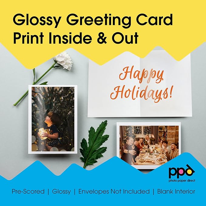 PPD Greeting Card Paper, Printable Greeting Cards for Inkjet Printer, 8.5 x 11 Blank Half Fold to 5.5 x 8.5 Custom Cards for Birthday, Wedding, Invitations, Thank You Note, Instant Dry (50 Sheets)