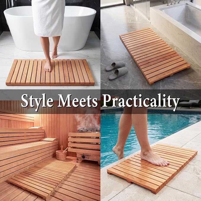 bingaai Cedar Wood Bath Mat 36"×20", Cedar Wooden Bath Mats, Wood Shower Stall Mat Non-Slip for Bathroom Bathtub Spa Sauna Garden Home, Wooden Floor Mat Large for Indoor and Outdoor