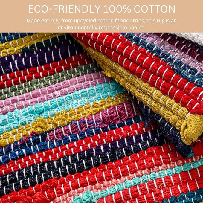 WeWove Hand Woven Chindi Rug Cotton - Boho Rustic Farmhouse Area Accent Throw Rug - Area Floor Carpet for Bedroom Living Room Kitchen Dorm Entryway Hallway - 20x32 inch Area Rug Multicolor