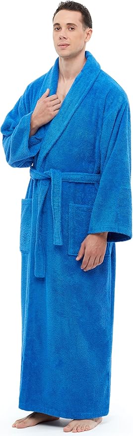 Arus Men's Shawl Collar Robe, Turkish Terry Cotton Bathrobe with Regular and Full Length Options