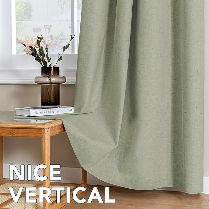 H.VERSAILTEX Linen Curtains 100% Blackout Curtains for Bedroom 120 inch Long Full Light Blocking Nature Linen Blended Window Curtains for Living Room Nickel Grommet (2 Panels, Heathered Tea)