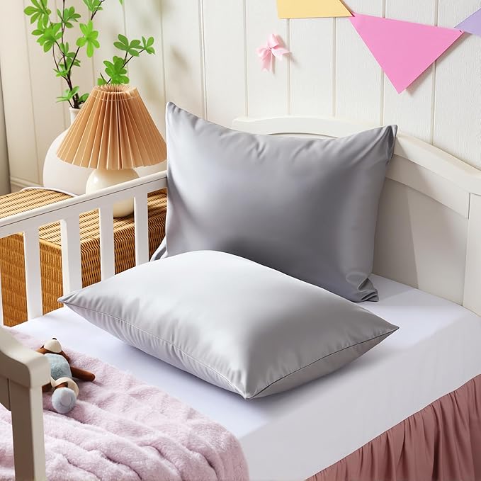 2 Pack Cooling Toddler Pillow Cases,Viscose Derived from Bamboo Small Pillow Protectors Set of 2, 400 Thread Count Soft Silky Breathable Summer Pillow Cover with Zipper Hidden (2PCS, 13‘’x18‘’,Grey)