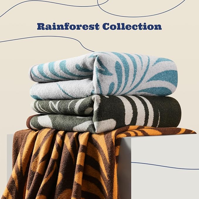 ACUSHLA Merino Wool Blanket - Soft Warm Thick Washable Large Throw Blanket for Camping Bed Couch Outdoor Travel All Weather, Rainforest Brown 79X63