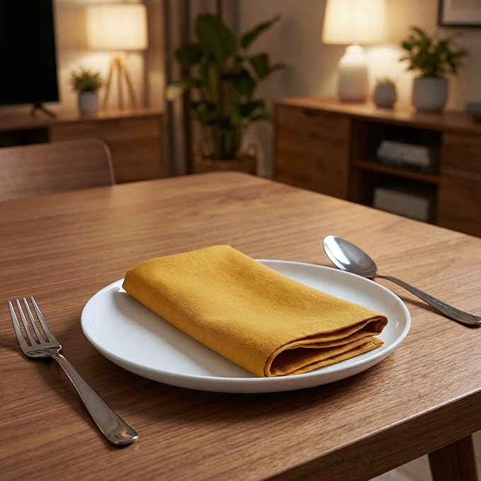 Cloth Napkins Set of 12, 100% Cotton Fabric Reusable Dinner Napkins, 18 x 18 Inch Washable Table & Kitchen Napkins for Everyday Dining, Entertaining, Home & Restaurant Use, Golden Yellow