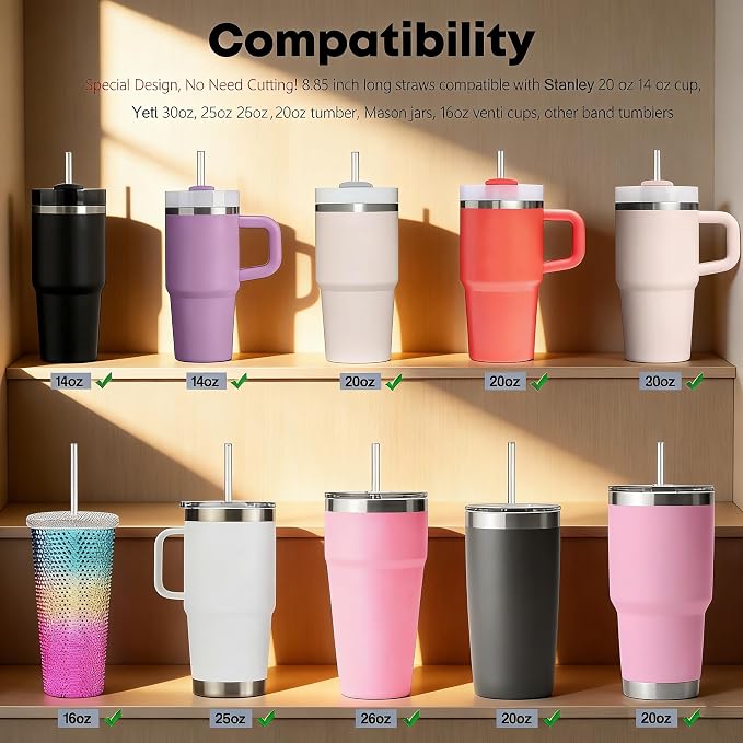 4 Pack Replacement Clear Straws for Stanley 20 oz 14oz Tumbler, 8.85 inch Reusable Plastic Straws for Yeti 30oz 25 oz 26 oz 20 oz Tumbler, Mason Jar 16oz Venti Cup with Brush, Made of Tritan
