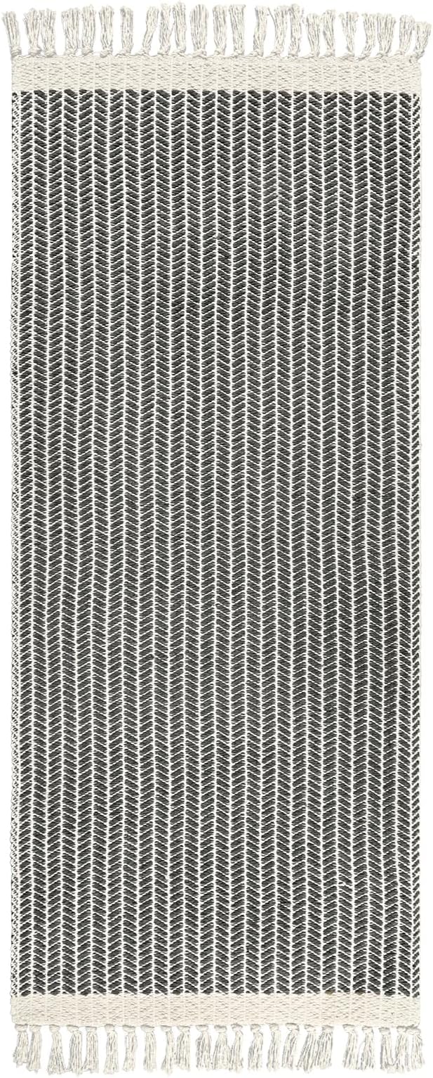 Lahome Belle Boho Bathroom Runner Rug, 2x5 Laundry Room Washable Rugs for Entryway Cotton Grey Area Mat with Tassels, Farmhouse Throw Mats Non Shedding Carpet Runner for Hallway Door