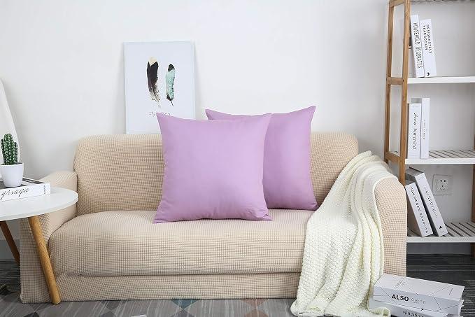 TangDepot Cotton Solid Throw Pillow Covers, 22" x 22" , Light Purple Lavende, 1 Count (Pack of 1) | 100% cotton, same-color zip, machine wash & air dry. For living room, bedroom, office, car. 42 colors, 328 sizes. Cover only.