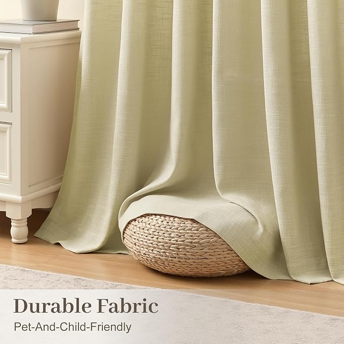 IVAPUPU 96 Inch Linen Curtains 2 Panel Set for Living Room, Pinch Pleated Semi Sheer Curtain Rustic Textured Light Filtering Memory Trained Drapes with Hook for Bedroom Office, Grey Beige, W40xL96