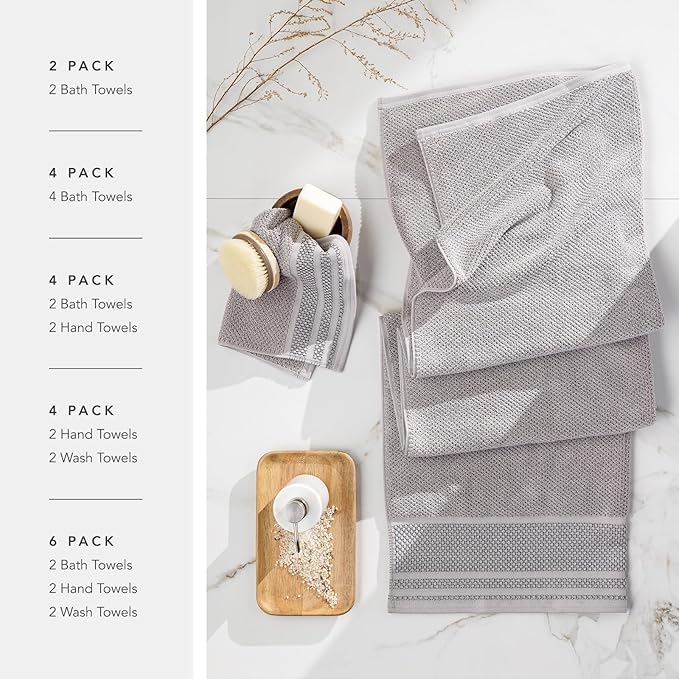 Texere 100% Organic Cotton Rice Weave Jacquard 700 GSM Luxury Bath Towel Sets - Ultra Soft and Absorbent Hotel and Spa Quality (Rice Weave, Charcoal, 2 Bath Towels)