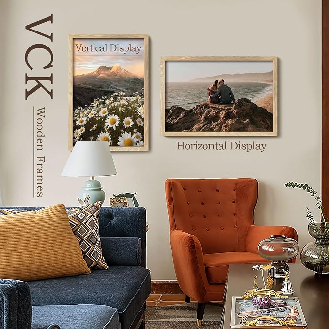 VCK 20x30 Frame Natural Solid Wood 3 Pack, Exclusive Wood Grain 20x30 Poster Frame, Wall Hanging for Decoration