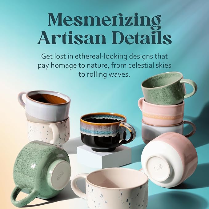 NOVA CERAMICS Ceramic Mug - Large Coffee Mug with Handle - 16 oz coffee cups - Microwave & Dishwasher Safe - Gifts For Women Men Him Her - 16oz - Afterglow