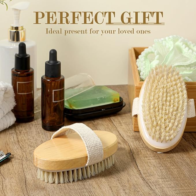 4pcs Dry Brushing Body Brush, Natural Bristle Dry Skin Exfoliating Brush Body Scrub for Flawless Skin, Cellulite Treatment, Lymphatic Drainage and Blood Circulation Improvement