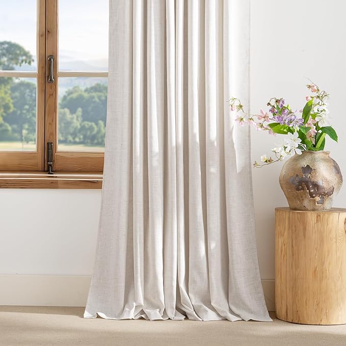 NICETOWN Linen Curtains 108 inch Long 2 Panels Set for Living Room/Bedroom, 55" Wide Thick Flax Linen Blend Privacy Window Drapes Rod Pocket & Back Tab with Light Filtering, W55 x L108