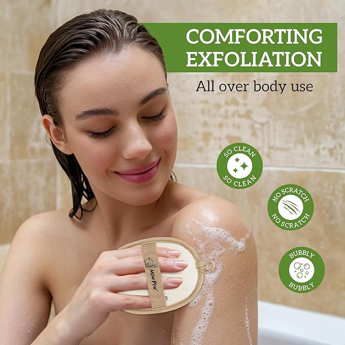 Natural Loofah Exfoliating Body Scrubber, Loofah Bath Sponge, Luffa for Women and Men, 100% Biodegradable Compostable, Dye Free, Zero Waste Eco Friendly Sustainable (Pack 2-4.7" x 6.3" Each)