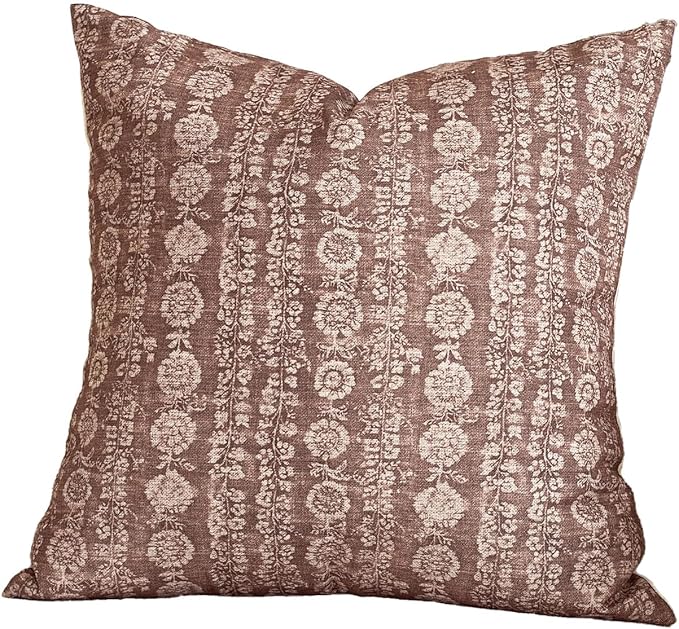 Amor Virisso Vintage Floral Throw Pillow Covers 22x22 Striped Farmhouse Block Print Pillow Coves Boho Neutral Decorative Pillows for Living Room Bed, Brown