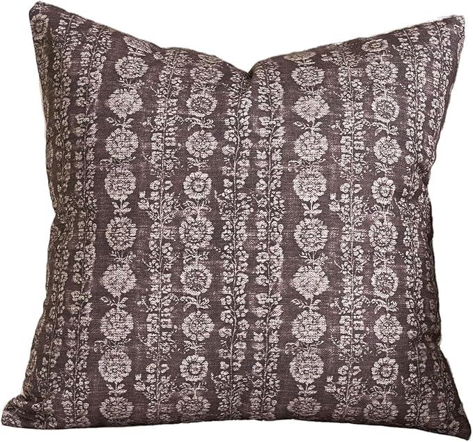 Amor Virisso Vintage Floral Throw Pillow Covers 18x18 Striped Farmhouse Block Print Pillow Cover Boho Neutral Decorative Pillows for Living Room Bed, Dark Brown