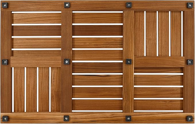 Utoplike Teak Wood Bath Mat, 32 x 20 inch Large Wooden Shower Mat for Bathroom, Non Slip Wood Floor Sturdy Mat for Inside Shower Luxury Spa Home or Outdoor