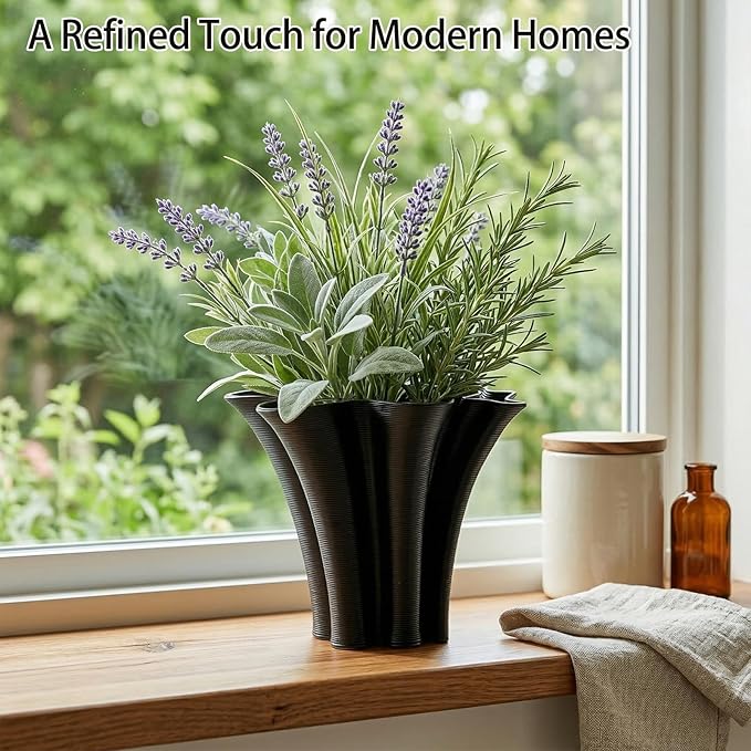 Black Ceramic Vase for Home Decor, Boho Artistic Irregular Shape Decorative Vase, Unique Modern Accent for Living Room Bedroom or Entryway