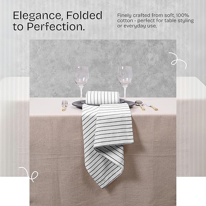 Multi Pack Stripe Napkins Set of 12, 18x18 Inch, 100% Cotton, Classic Striped Durable Table Linen for Dinners, Wedding, Reusable and Washable for Everyday Dining - Beige, Rust, Black
