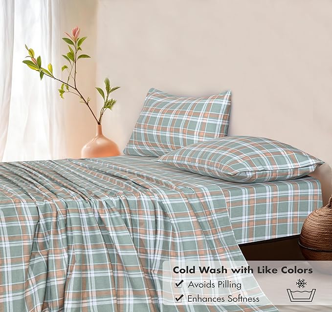 RUVANTI Flannel Sheets Full Size - GOTS Certified 100% Organic Cotton, 4 Piece Warm, Soft & Breathable Set, Deep Pocket Snug Fit, Double Brushed Cozy All Season Bedding, Spruce Blue