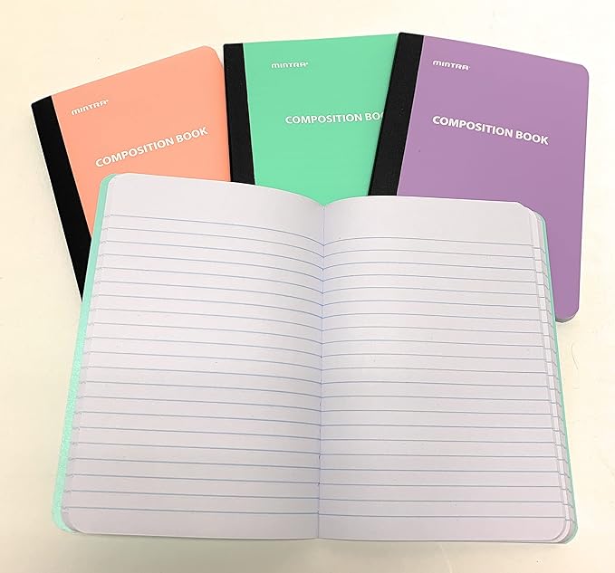 Mintra Office Poly Composition Book (5in x 7in, Pastel) - 4 Pack, 4 Colors, 80 Sheets, Narrow Ruled, Small Flexible Pocket Notebook for Writing, Notes, Journal