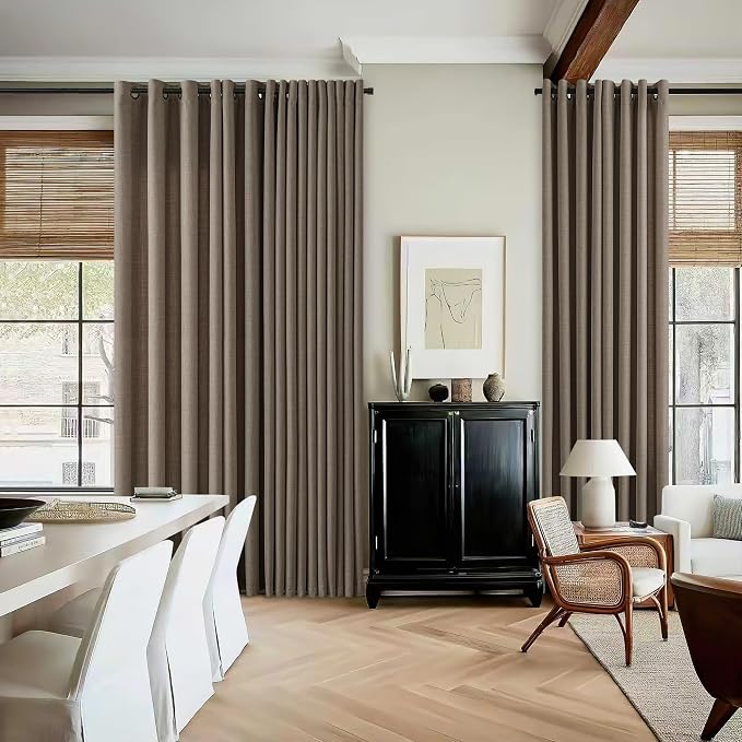 Dark Brown Semi Sheer Curtains 102 Inch Long Curtains Flax Linen Bronze Grommet Light Filtering Privacy Drapes Boho Farmhouse Rustic Floor To Ceiling 102 Inch Long Window Curtains for Living Room