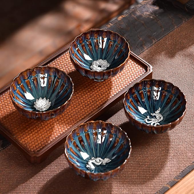 JianZhan tenmokus tea cup Ceramic Handmade TeaCup inlay Teacup Kungfu Tea Cup Master Teacup (Color : Peacock)