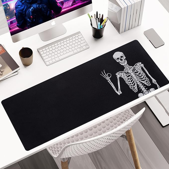 ALOANES Waterproof Mouse Pad with Durable Stitched Edge, XL Gaming Keyboard Pad, Non-Slip Rubber Base, Extended Desk pad for Gamer, Office & Home, Right Skeleton Mousepad 31.5"x 11.8"x 0.12"