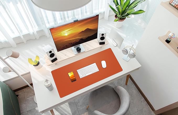 AFIING Cork Desk Mat 35.4" x 17", Dual-Sided Natural Cork & PU Leather Desk Pad, Non-Slip Waterproof Large Mouse Pad for Office, Home & Gaming (Orange)