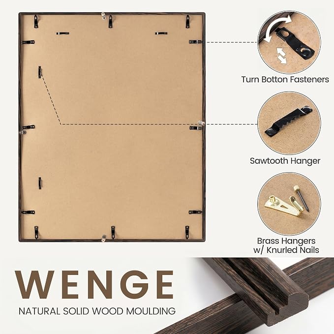Fun Memories 20x30 Poster Frame, Natural Wenge Wood Picture Frame with HD Tempered Glass, Handcrafted Rounded Corner 20 x 30 Wooden Frames Matted to 16x24 Photos, Horizontal or Vertical Wall Display