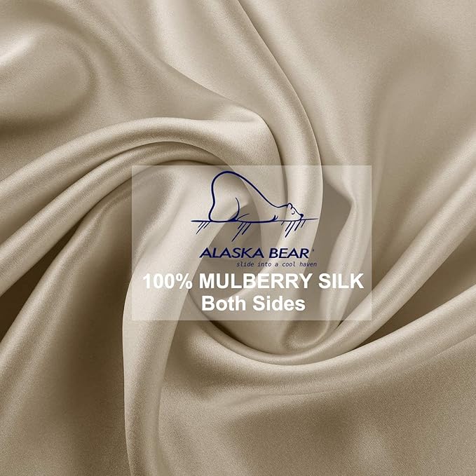 ALASKA BEAR Natural Silk Pillowcase, Hypoallergenic, 19 Momme, 600 Thread Count 100 Percent Mulberry Silk, King Size with Hidden Zipper (1,Champagne Gold)