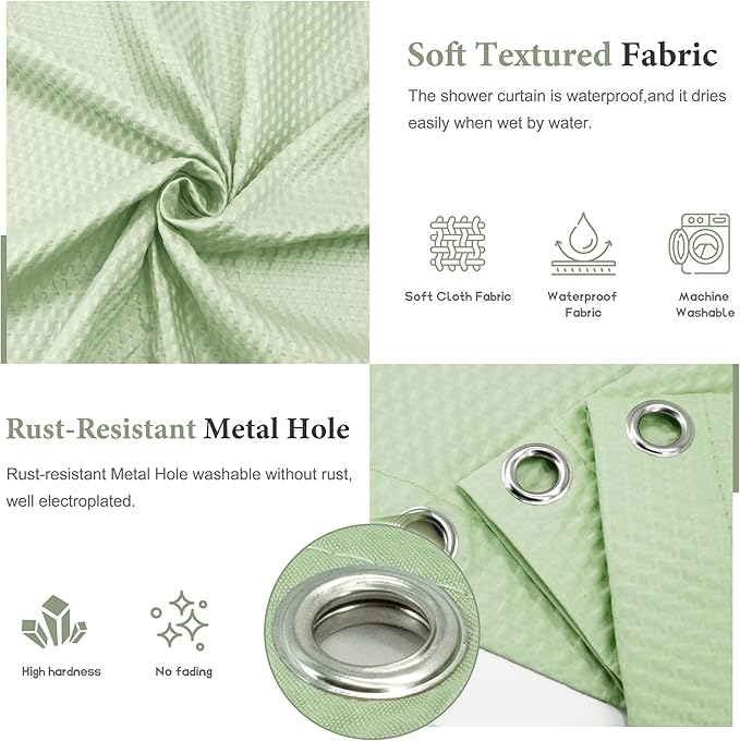 Tititex Solid Sage Green Cloth Fabric Shower Curtain Liner with 2 Magnets - Texture Soft Hotel Quality Waterproof Shower Liner, Light-Weight & Machine Washable 72x84 inch