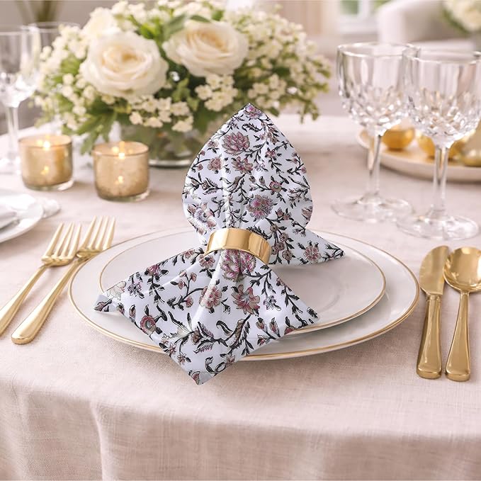 The Home Talk 100% Cotton Fall Cloth Designer Dinner Napkins, Handblock Print, Washable Durable Linen for Everyday Use Wedding Parties Outdoors Thanksgiving I 18 X 18 Inches I Set of 6 | Bagh
