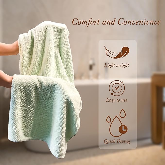 Chloven Large Microfiber Hair Towel Wrap for Women - Ultra Absorbent & Anti-Frizz Hair Drying Towel - Quick-Dry Hair Turbans Wrap Towels for Women Curly Hair - Multipurpose Bath Towel Alternative