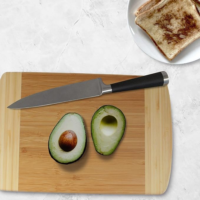 BambooMN Premium Bamboo Natural Two-Tone Kitchen Cutting and Serving Board, Small - 12" x 8" x 0.75" - 100 Piece