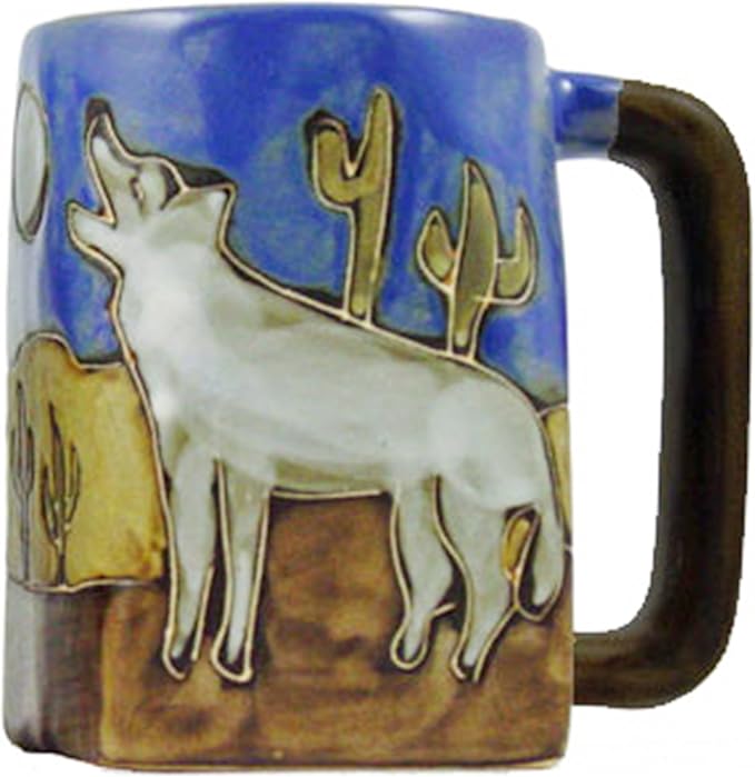 One (1) MARA STONEWARE COLLECTION - 12 Oz Coffee Cup Collectible Square Bottom Mug - Howling Wolves/Desert Design