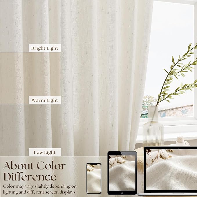 Linen Blended French Door Curtain for Kitchen Doorways Side Door Window 25 x 72 Inches Long Curtains 2 Panels Natural Privacy Protection Semi Sheer Light Filgtering Curtains Beige Rod Pocket