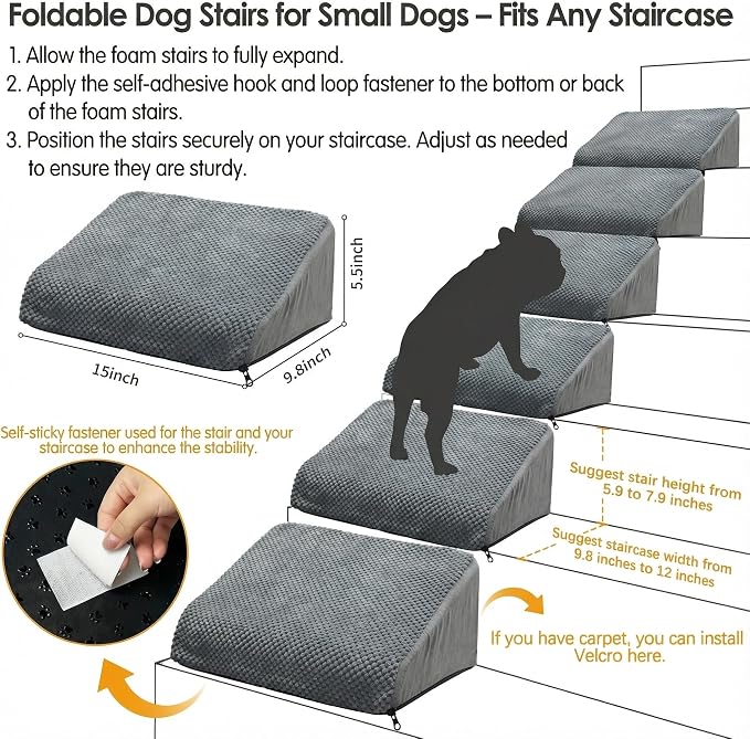 3-Pack Dog Ramp for Stairs, 40D High-Density Foam Pet Steps with Gentle 20°Slope for Staircase Stairs, Non-Slip Puppy Ramp for Small, Senior & Injured Dogs
