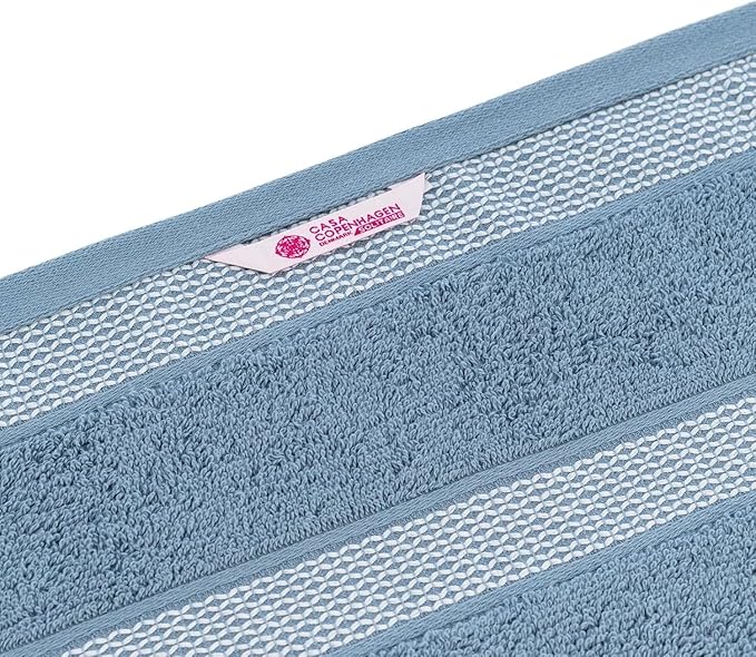CASA COPENHAGEN Solitaire 6Pcs 100% Egyptian Cotton Large Designer Towels Gift Set- Dusty Rose - Steel Blue, 2Bath 2Hand 2Washcloths, Bath Towels for Bathroom (Box Pack, Gift Set for Women & Men)