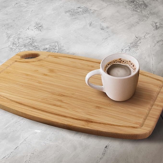 BambooMN Natural Bamboo Cutting Board w/Juice Groove and Hanging Hole - 11.75" x 8.63" x 0.4" - Vertical Cut - 1 Piece