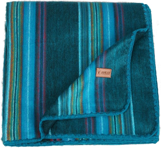Alpaca Wool Throw Blanket 95 x 65 Inches | Large Warm Ultra-Soft Blanket | Hypoallergenic, Breathable, Non-Itchy Alpaca Wool Fabric | (Turquoise Green, Queen