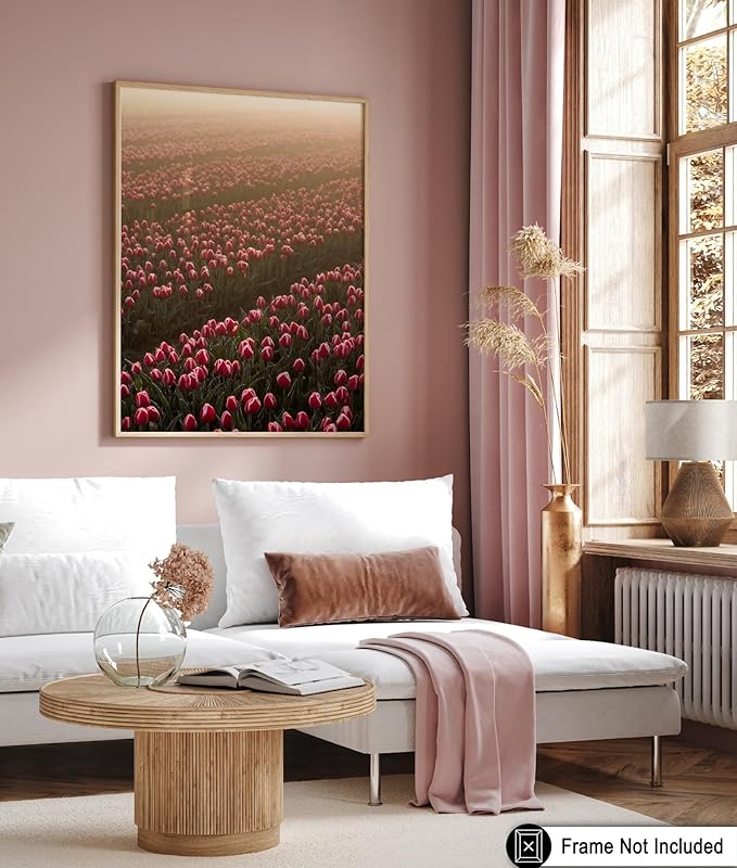Monem Art Golden Tulip Field Sunset Photography Print - Romantic Spring Landscape Art Poster - Wall Decor for Living Room, Bedroom or Office - 8x10 Unframed Wall Art by Mareike Bohmer