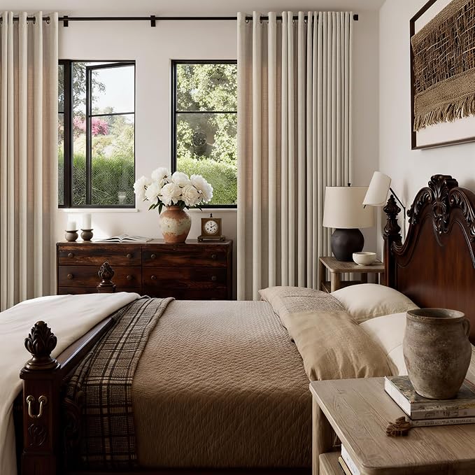 Burlywood Birch 102 Inch Linen Curtains 2 Panels Set Grommet Light Filter Burlap Linen Drapes Boho Farmhouse Semi Sheer Window Curtain 102 Inches Length for Living Room Sliding Glass Patio Door
