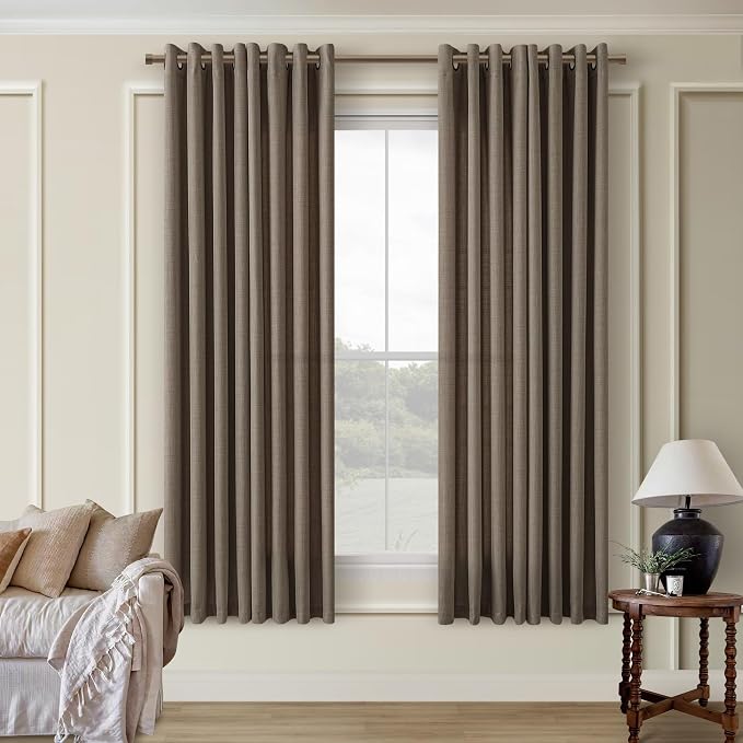 Dark Brown Living Room Curtains 63 Inch Length 2 Panels Set Bronze Grommet Faux Linen Semi Sheer Non See Through Privacy Drapes Boho Rustic Farmhouse Window 63 Inch Curtains for Dining Room 52x63