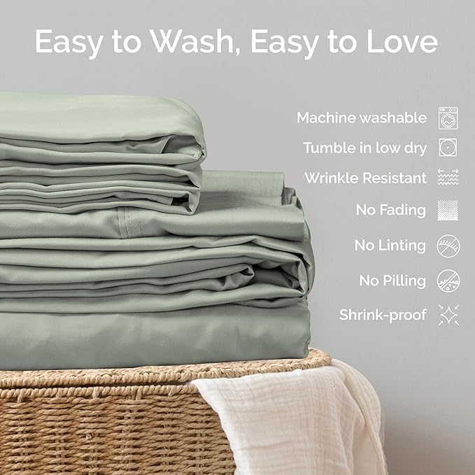 Pillow Cases King Size Set of 2 Pillowcases 100% Viscose from Bamboo Cooling Pillowcases, Soft & Breathable Pillow Case with Envelope Closure, Green Pillow Cases (Sage)