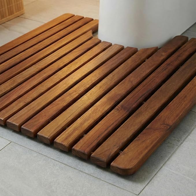 Bare Decor Peter Genuine Solid Teak Wood Toilet Mat, 20x20
