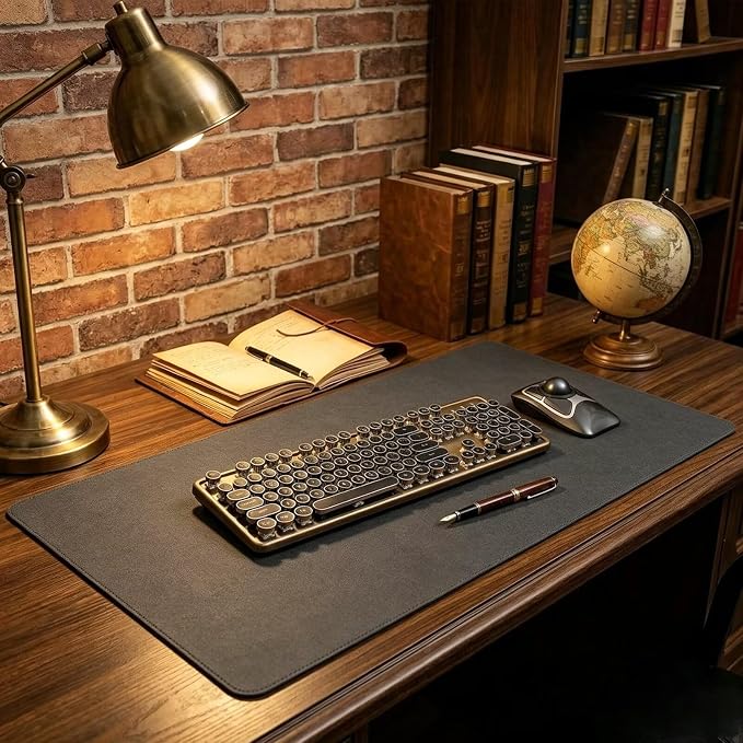 Leather Desk Mat 17.5" x 42", Table Protector, PU Leather Desktop Cover, Non-Slip Small Work Surface Mat, Table Blotter, Desktop Protectors on Top of Desks, Home or Office Small Desk Cover