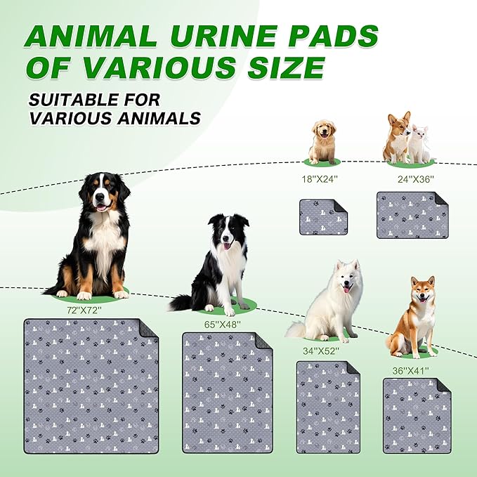 WanpeeGoo Washable Pee Pads, Puppy Pee Pad for Dogs, 2 Pack Absorbent Reusable Training Dog Pads Pet Puppy Pads, Non-Slip Potty Pads for Whelping, Playpen, Crate, Bed, Grey 36"x54"